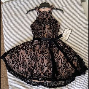 Pink Formal Dress with Black Lace